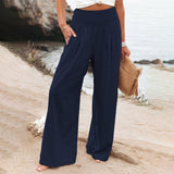 Womens Loose Fit Casual Pants Elastic Waist Yoga Summer Beach Pants with Pockets