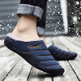 Men Flat Heels Warm Slippers Closed Toe Waterproof Fall Winter Casual Home Shoes