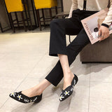 Womens Slip On Pumps Shoes Loafers Chunky Heels OL Dress Party Shoes Pointed Toe