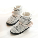 Women Knitted Warm Bootie Slippers Slip on Comfy Indoor Outdoor Plush House Shoes