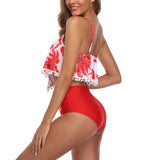 Ladies Women Plus Size Two Piece Tankini Set High Waist Bikini Set Juniors Swimsuit S-XXL Ruffle Swimwear Swimsuit Beachwear Swimming Costumes Bathing Suit, Push Up Padded Backless Tummy Control