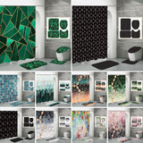 4 Pcs Shower Curtain Sets Bath Mat Sets, Toilet Lid Cover and Non-Slip Toilet Pedestal Rug, Fashion Geometric Waterproof Bathroom Curtain with 12 Hooks