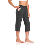 Women Solid Elastic Waist Baggy Pants Cropped Casual Yoga Sports Trousers Summer