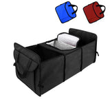 Car Backseat Trunk Organizers with Cooler Bag, Collapsible Grocery Cargo Storage Box Car Truck SUV 3 Section Fold Storage Bin with Side Net Pockets