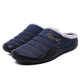 Men Flat Heels Warm Slippers Closed Toe Waterproof Fall Winter Casual Home Shoes