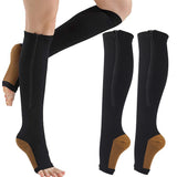 Zip Sox Compression Socks Zipper Leg Support Knee Open Toe Shaper Stockings