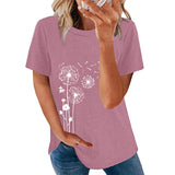 Women Summer Short Sleeve T Shirt Crew Neck Casual Blouse Sunflowers Print Tops