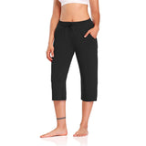 Women Elastic Waist Cropped Pants Casual Yoga Sports Capris Trousers