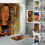 4Pcs/Set African Girl Shower Curtain Sets with 12 Hooks, Non-Slip Bath Mat, Pedestal Rug, Toilet Lid Cover, Bathroom Decor Christmas Gift