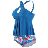 Women Tummy Control Tankini Swimsuit Two Piece Swimwear Ladies Swing Tankini Set Beachwear Ruffled Bikini Set Swimming Costumes Bathing Suit Push Up Padded Bra Backless Tankini Tops with Swim Bottoms