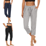 Women's High Waist Yoga Pants Fitness Capri Running Comfortable Pockets Trousers