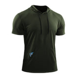 Mens Hooded Short Sleeve Casual Tops Shirts Slim Muscle Blouse Pullover