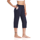 Women Elastic Waist Cropped Pants Casual Yoga Sports Capris Trousers