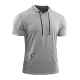 Mens Hooded Short Sleeve Casual Tops Shirts Slim Muscle Blouse Pullover