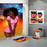 4Pcs/Set African Girl Shower Curtain Sets with 12 Hooks, Non-Slip Bath Mat, Pedestal Rug, Toilet Lid Cover, Bathroom Decor Christmas Gift