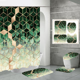 4 Pcs Shower Curtain Sets Bath Mat Sets, Toilet Lid Cover and Non-Slip Toilet Pedestal Rug, Fashion Geometric Waterproof Bathroom Curtain with 12 Hooks