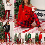Plus Size Women Christmas Print Checked Pyjamas Xmas Nightwear Pajamas PJs Set