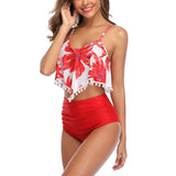 Ladies Women Plus Size Two Piece Tankini Set High Waist Bikini Set Juniors Swimsuit S-XXL Ruffle Swimwear Swimsuit Beachwear Swimming Costumes Bathing Suit, Push Up Padded Backless Tummy Control