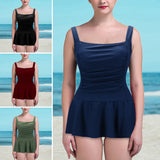 Womens One-Piece Skirted Tankini Swimwear Swim Dress Bikini Swimsuit Push-up Bra