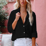 Women's Solid Long Sleeve Shirt Tops Casual Loose Pocket Cardigan Blouse Tunic