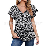 Capreze Women Boho Floral Shirt Tops Ladies Ruffle V Neck Basic Tee Tunic Blouse Summer Flowy T-Shirt Size S-2XL