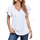 Capreze Women Boho Floral Shirt Tops Ladies Ruffle V Neck Basic Tee Tunic Blouse Summer Flowy T-Shirt Size S-2XL