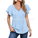 Capreze Women Boho Floral Shirt Tops Ladies Ruffle V Neck Basic Tee Tunic Blouse Summer Flowy T-Shirt Size S-2XL