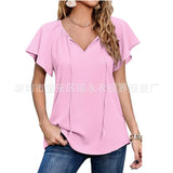 Capreze Women Boho Floral Shirt Tops Ladies Ruffle V Neck Basic Tee Tunic Blouse Summer Flowy T-Shirt Size S-2XL