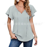 Capreze Women Boho Floral Shirt Tops Ladies Ruffle V Neck Basic Tee Tunic Blouse Summer Flowy T-Shirt Size S-2XL