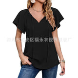 Capreze Women Boho Floral Shirt Tops Ladies Ruffle V Neck Basic Tee Tunic Blouse Summer Flowy T-Shirt Size S-2XL