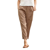 Women's Cotton Linen Straight Leg Pants Casual Loose Fit Trousers with 2 Pockets