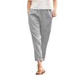 Women's Cotton Linen Straight Leg Pants Casual Loose Fit Trousers with 2 Pockets