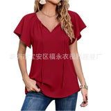 Capreze Women Boho Floral Shirt Tops Ladies Ruffle V Neck Basic Tee Tunic Blouse Summer Flowy T-Shirt Size S-2XL