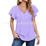 Capreze Women Boho Floral Shirt Tops Ladies Ruffle V Neck Basic Tee Tunic Blouse Summer Flowy T-Shirt Size S-2XL