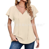 Capreze Women Boho Floral Shirt Tops Ladies Ruffle V Neck Basic Tee Tunic Blouse Summer Flowy T-Shirt Size S-2XL