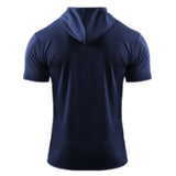 Mens Hooded Short Sleeve Casual Tops Shirts Slim Muscle Blouse Pullover