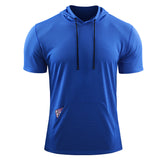 Mens Hooded Short Sleeve Casual Tops Shirts Slim Muscle Blouse Pullover