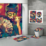 4Pcs/Set African Girl Shower Curtain Sets with 12 Hooks, Non-Slip Bath Mat, Pedestal Rug, Toilet Lid Cover, Bathroom Decor Christmas Gift