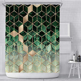 4 Pcs Shower Curtain Sets Bath Mat Sets, Toilet Lid Cover and Non-Slip Toilet Pedestal Rug, Fashion Geometric Waterproof Bathroom Curtain with 12 Hooks