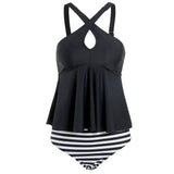 Women Tummy Control Tankini Swimsuit Two Piece Swimwear Ladies Swing Tankini Set Beachwear Ruffled Bikini Set Swimming Costumes Bathing Suit Push Up Padded Bra Backless Tankini Tops with Swim Bottoms