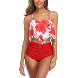 Ladies Women Plus Size Two Piece Tankini Set High Waist Bikini Set Juniors Swimsuit S-XXL Ruffle Swimwear Swimsuit Beachwear Swimming Costumes Bathing Suit, Push Up Padded Backless Tummy Control