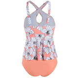 Women Tummy Control Tankini Swimsuit Two Piece Swimwear Ladies Swing Tankini Set Beachwear Ruffled Bikini Set Swimming Costumes Bathing Suit Push Up Padded Bra Backless Tankini Tops with Swim Bottoms