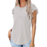 Lumento Summer Tops for Women Casual Ruffle Short Sleeve Top Round Neck Tunic Tops Tee Blouse
