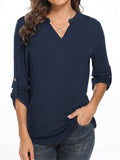 Women Solid V Neck Tops Long Sleeve Shirt Casual Sweatshirt Loose Blouse Pullover Tee Shirt Tunic