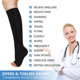 Zip Sox Compression Socks Zipper Leg Support Knee Open Toe Shaper Stockings