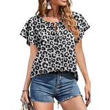 Capreze Women Boho Floral Shirt Tops Ladies Ruffle V Neck Basic Tee Tunic Blouse Summer Flowy T-Shirt Size S-2XL