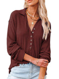Calzi Women Solid Collar Shirt Buttons Down Loose Tunic Tops V Neck Long Sleeve Tee Shirts Pullover Blouse Top Blue XL