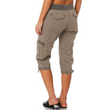 Women With Pockets Capri Pants Comfy Bottoms Loose Fit Casual Cropped Trousers Drawstring Elastic Waist Straight Leg Cargo Pant