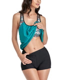 Women 2 Piece Tankini Swimming Suit with Boy Shorts Sleeveless Swimwear Beachwear Bathing Suit