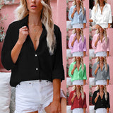 Women's Solid Long Sleeve Shirt Tops Casual Loose Pocket Cardigan Blouse Tunic